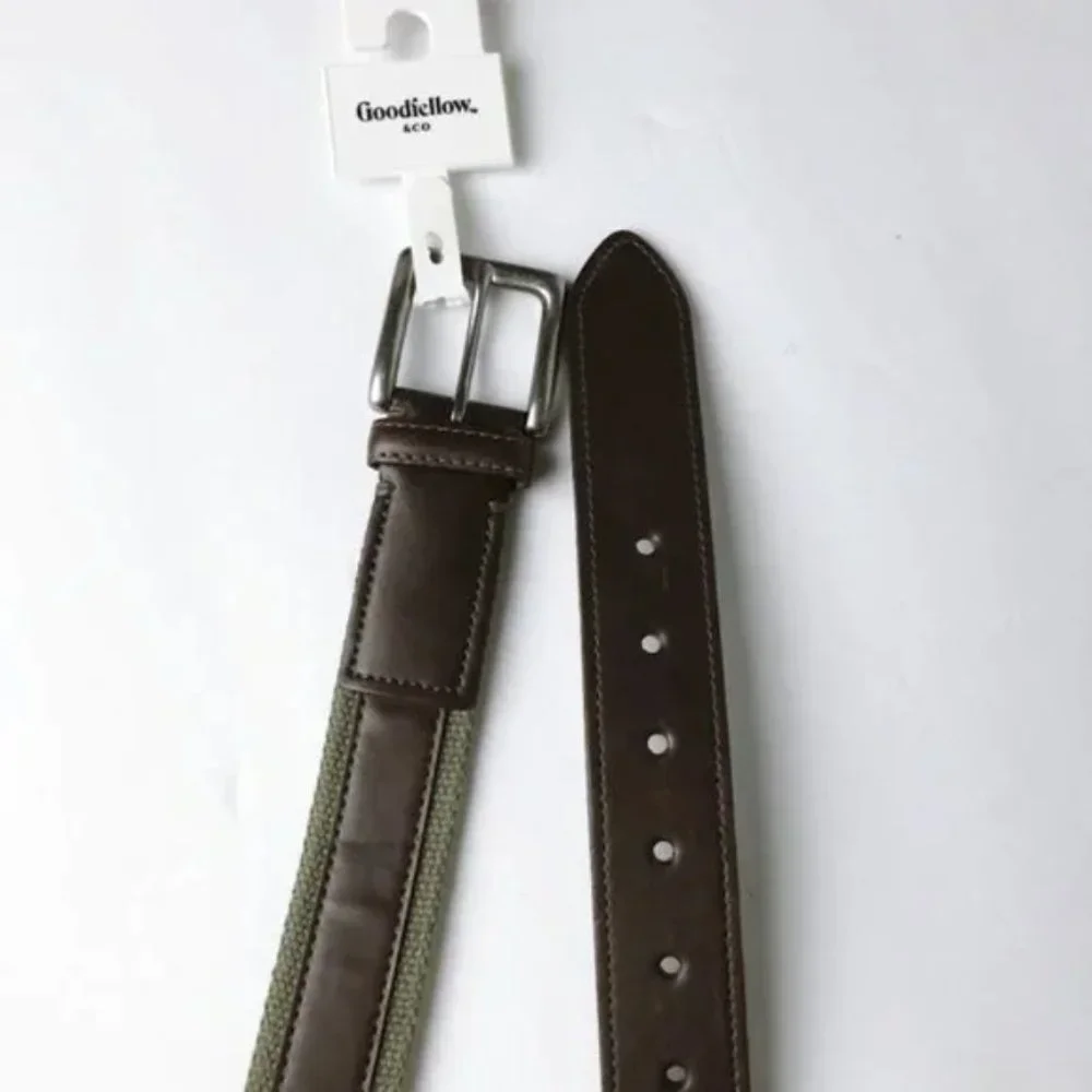 Goodfellow & Co. Men's 35mm Faux Leather Olive Web Belt With Overlay - Picture 3 of 4